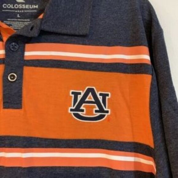 New Auburn Tigers AU Polo Golf Shirt Coaches Striped Size L NCAA Colosseum - Picture 2 of 8